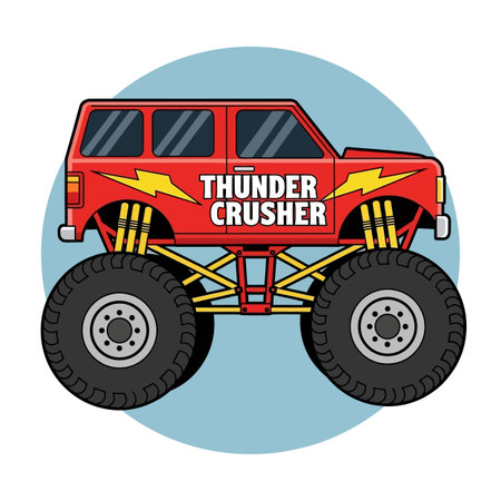 Red Monster Truck Cartoon Illustrationのイラスト素材