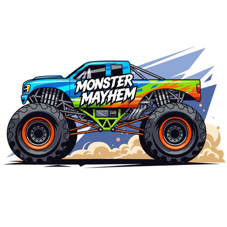 Blue Orange Monster Truck Illustration Pixel Art Designのイラスト素材