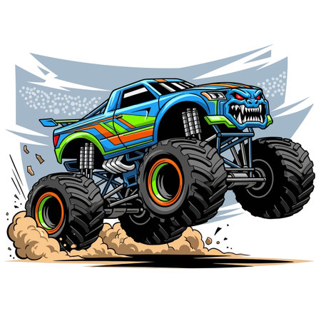 Blue Monster Truck Jumping in Stadiumのイラスト素材