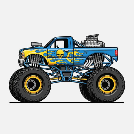 Blue and Yellow Pixel Art Monster Truckのイラスト素材