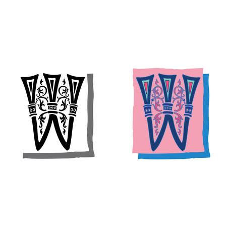 Art Napoli Initial Caps Font Capital Letter W vector design illustrationのイラスト素材