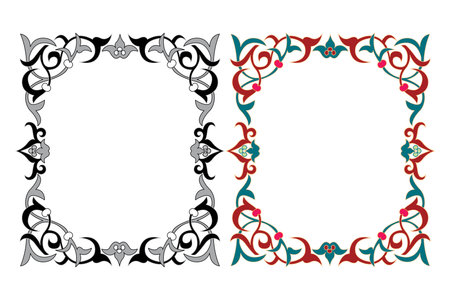 Vintage floral classic calligraphic retro vignette scroll frames ornamental design elements black and color set isolated vector illustrationのイラスト素材