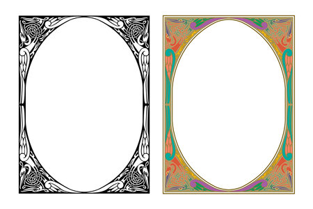 Vintage floral classic calligraphic retro vignette scroll frames ornamental design elements black and color set isolated vector illustrationのイラスト素材