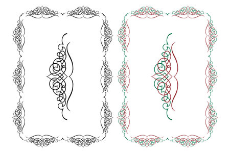 Vintage floral classic calligraphic retro vignette scroll frames ornamental design elements black and color set isolated vector illustrationのイラスト素材