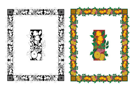 Vintage floral classic calligraphic retro vignette scroll frames ornamental design elements black and color set isolated vector illustrationのイラスト素材