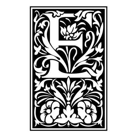 victoriana Initial Caps Font Capital Letter E vector design illustrationのイラスト素材