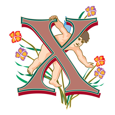 Cherubs Initial Caps Font Capital Letter X vector design illustrationのイラスト素材