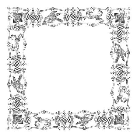 Vintage forged floral classic calligraphic retro vignette scroll frames ornamental design elements black set isolated vector illustrationのイラスト素材