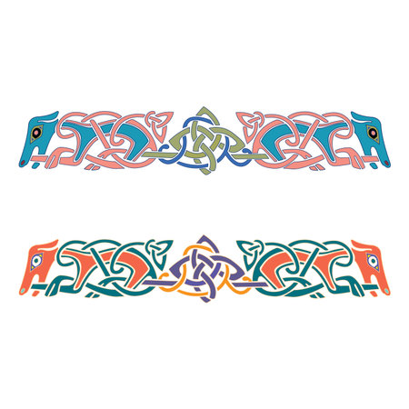 old world Vintage ornament knot Celtic decorative element set isolated vector illustrationのイラスト素材