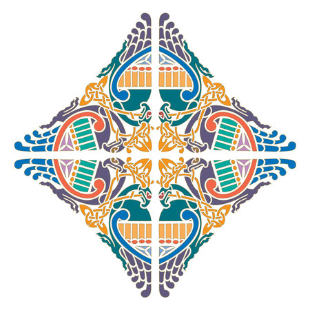 old world Vintage ornament knot Celtic decorative element set isolated vector illustrationのイラスト素材