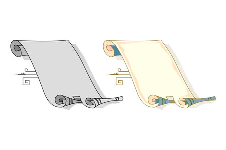 Hand drawn vintage manuscript ribbons colored set isolated vector illustrationのイラスト素材