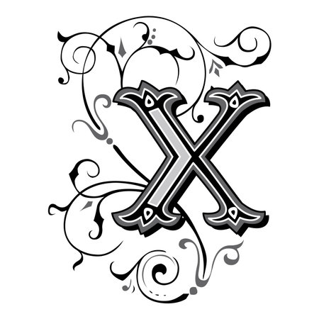 Art Tuscani Initial Caps Font Capital Letter X vector design illustrationのイラスト素材
