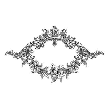 Vintage floral classic calligraphic retro vignette scroll Crests Ribbons Frames ornamental design elements black and color set isolated vectorのイラスト素材