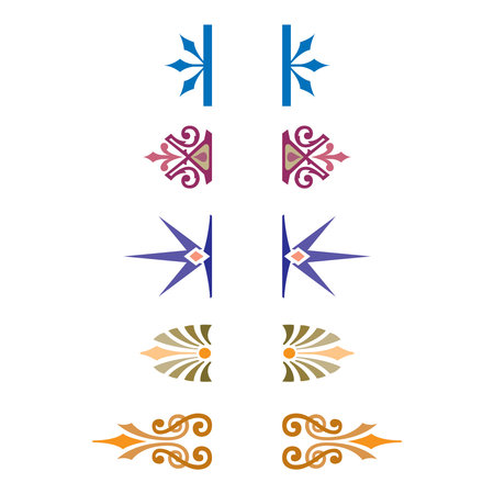 Vintage floral calligraphic floral vignette scroll corners ornamental design elements set isolated vector illustrationのイラスト素材