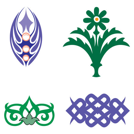 Vintage floral calligraphic floral vignette scroll corners ornamental design elements set isolated vector illustrationのイラスト素材