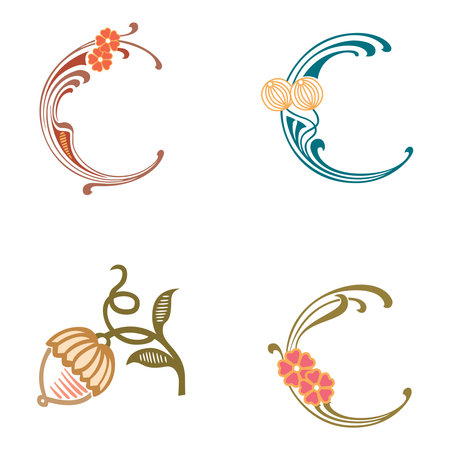 Vintage floral calligraphic floral vignette scroll corners ornamental design elements set isolated vector illustrationのイラスト素材