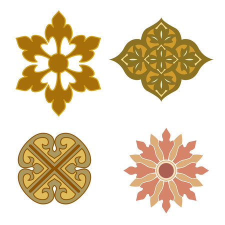 Vintage floral calligraphic floral vignette scroll corners ornamental design elements set isolated vector illustrationのイラスト素材