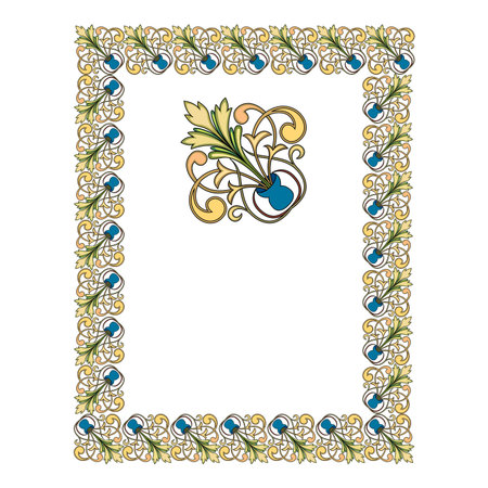 Vintage floral classic calligraphic retro vignette scroll frames ornamental design elements black and color set isolated vectorのイラスト素材