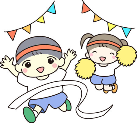 Boy and girl participating in athletic meetのイラスト素材
