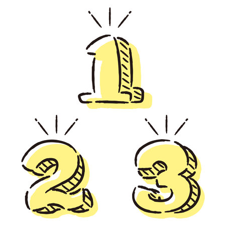 A set of hand-drawn loose and cute ranking parts. Ideal for finishing with a rough and stylish impression. Vector illustration.のイラスト素材