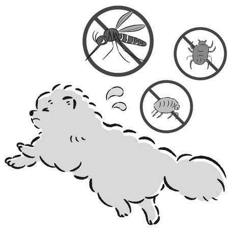 Hand-drawn illustration of a dog and pests. A rough and stylish impression. Vector illustration.のイラスト素材