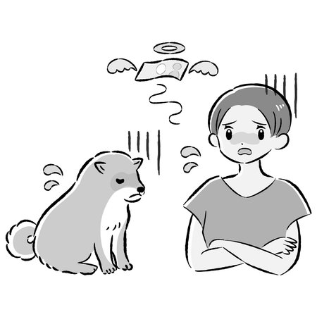 A hand-drawn, relaxed and cute illustration of a dog and a person. A rough and stylish impression. Vector illustration.のイラスト素材