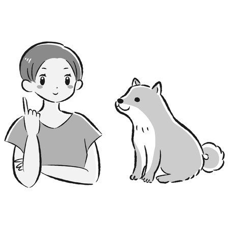 A hand-drawn illustration of a relaxed and cute sitting dog. A rough and stylish impression. Vector illustration.のイラスト素材