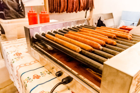 capture of sausages on grill marketの写真素材