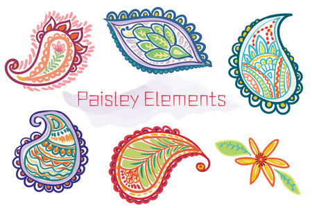 Beautiful colorful paisley vector elementsのイラスト素材