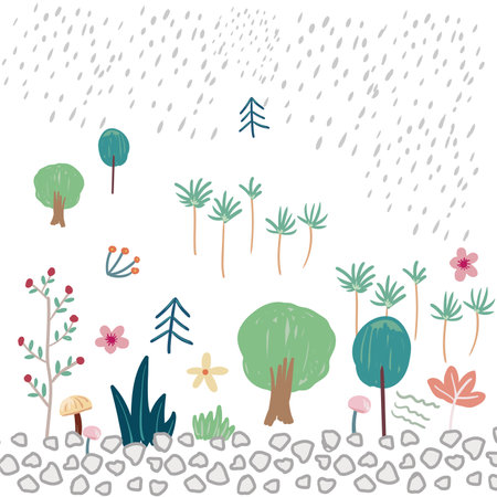 Beautiful children's drawing forest vector elementsのイラスト素材