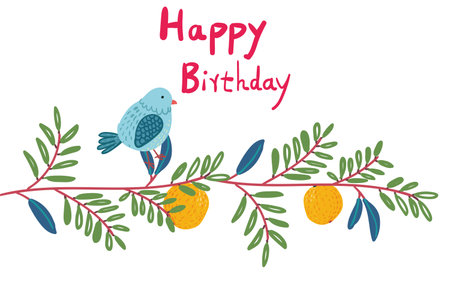 Beautiful children's elements birds and plantsのイラスト素材