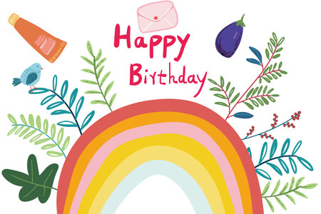 Beautiful children's elements birds and plantsのイラスト素材