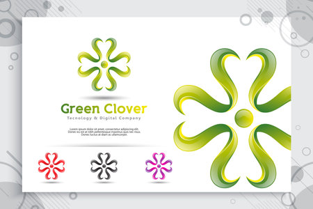 Green 4 leaf clover vector logo with modern style , colorful 4 leaf clover use for icon or symbol digital template business companyのイラスト素材