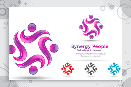 abstract illustration synergy people crowd vector logo with colorful and modern style concept as a symbol icon template of social , community , and familyのイラスト素材