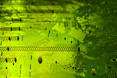 close-up image of the back part of computer's motherboardの写真素材