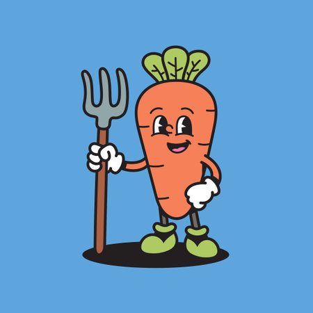 Carrot Farmer Cartoon Character Mascot Design Vector Illustrationのイラスト素材