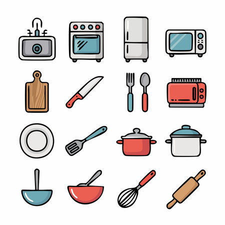 Kitchen tools and utensils icons set. Vector illustration.のイラスト素材