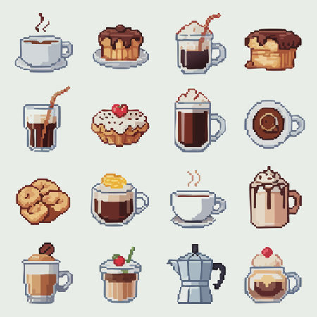 set of pixelated coffee icons, vector illustration eps10 graphicのイラスト素材