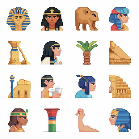 set of icons of egyptian culture over white background, vector illustrationのイラスト素材