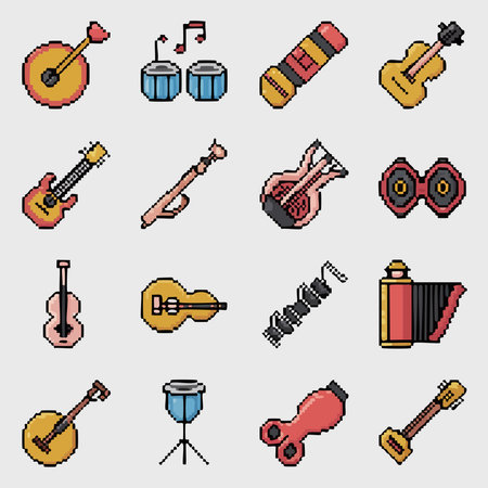 set of musical instruments pixelated icons vector illustration graphic design vector illustration graphic designのイラスト素材