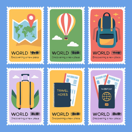 Set of travel stamps. Flat design. Vector illustration, EPS 10のイラスト素材