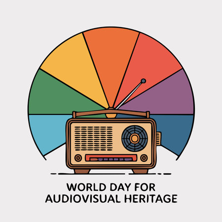 World day for audiovisual heritage poster with retro radio. Vector illustration for your designのイラスト素材