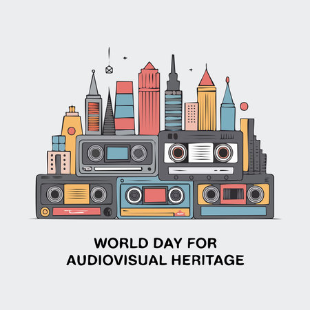Vector illustration of world music day poster with vintage audio cassettes.のイラスト素材