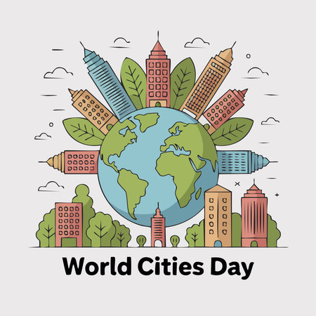 World cities day concept with buildings and trees vector illustration graphic design.のイラスト素材