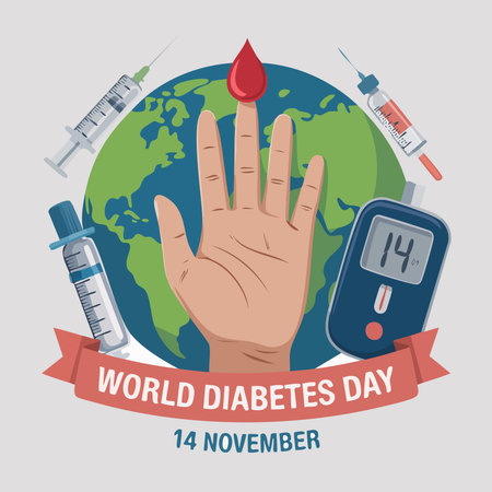 World diabetes day poster with hand and blood drop vector illustration graphic designのイラスト素材