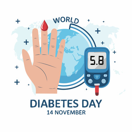 World diabetes day poster with glucometer and hand vector illustration graphic designのイラスト素材