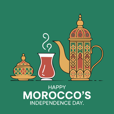 Morocco Independence Day greeting card with traditional indian tea.
