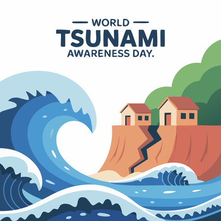 World tsunami day banner design. Vector illustration in flat cartoon style.のイラスト素材