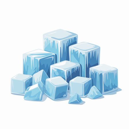 Ice cubes isolated on a white background. Vector illustration in cartoon style.のイラスト素材