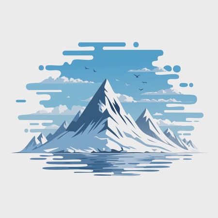 Mountain landscape with snow, ice and sea. Vector illustration.のイラスト素材